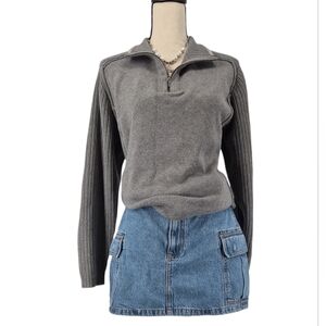Gray‎ Ribbed Quarter Zip Knit Natural Fiber Outdoor Sweater Minimalist Basics